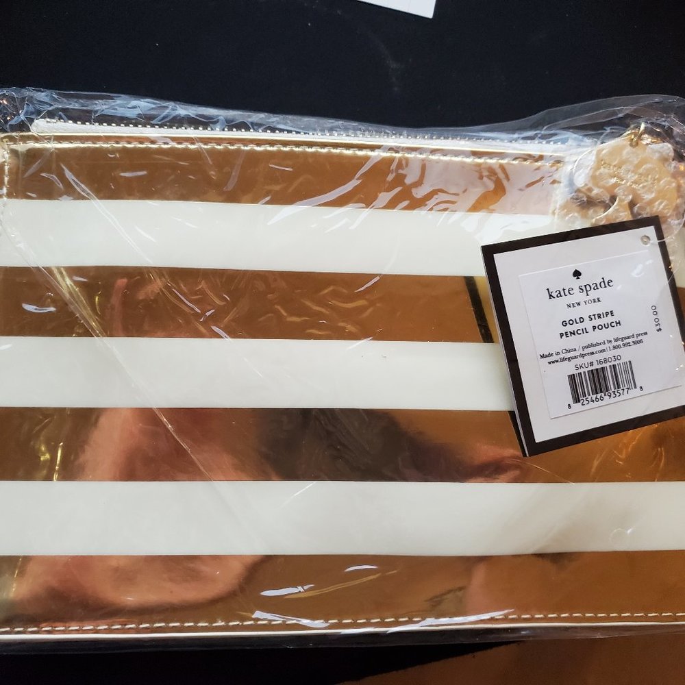 Kate Spade gold stripe pencil pouch
